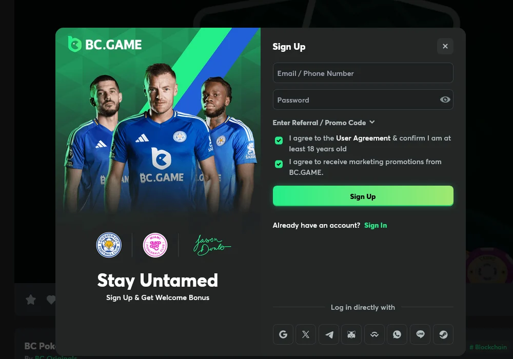 BC.Game crypto casino logo and bonus visualization