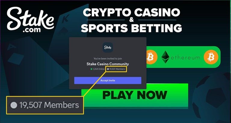 Stake crypto casino logo and bonus visualization